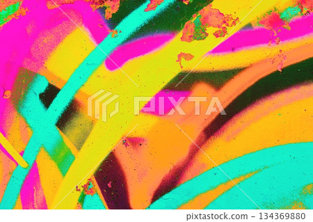 Bright Neon Abstract Graffiti in Pink, Orange, Turquoise for Y2K, 90s Urban Art 134369880
