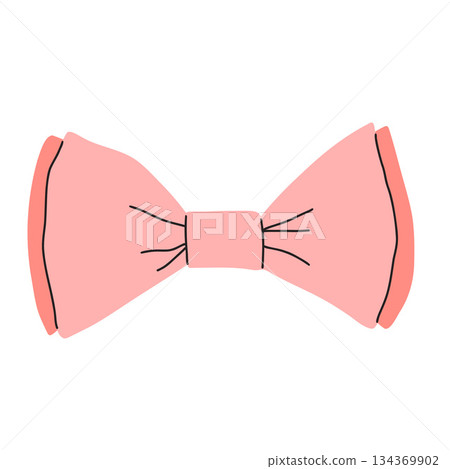 Vector illustration of a bow, gift ribbons. Bowknot in hand drawn and flat styles. Fashionable Hair accessory. Bow knot for gift wrapping 134369902