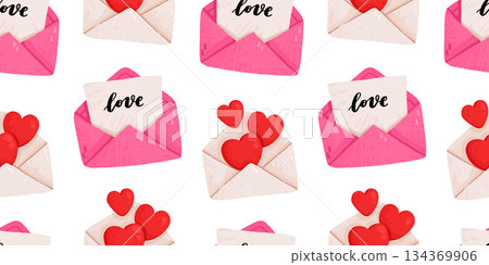 Seamless pattern with love letters with heart stamp. Valentine's day concept. Seamless pattern with love letters with heart stamp. Valentine's day concept. 134369906