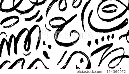 Wavy and swirled brush strokes vector pattern. Black paint freehand scribbles, abstract ink background. Brushstrokes, smears, lines, squiggle pattern. Abstract grunge scrawls wallpaper design Wavy and swirled brush strokes vector pattern. Black paint freehand scribbles, abstract ink background. Brushstrokes, smears, lines, squiggle pattern. Abstract grunge scrawls wallpaper design 134369952