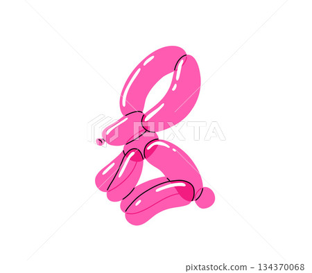 Bright pink balloon of rabbit. Bubble animal in a shape of bunny. Vector cute illustration isolated on white background. 134370068