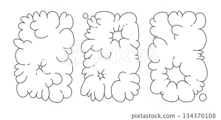 Bubble abstract shapes sticker pack. Funky balloon organic elements icon sign in trendy retro y2k style. Cartoon graffiti vector illustration isolated on white background. 134370108