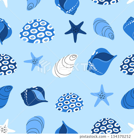 Beautiful coral reefs. Natural seamless pattern with undersea flora and fauna, sea or ocean life. Undersea backdrop with coral, algae, starfish, shells. Flat vector illustration Beautiful coral reefs. Natural seamless pattern with undersea flora and fauna, sea or ocean life. Undersea backdrop with coral, algae, starfish, shells. Flat vector illustration 134370252