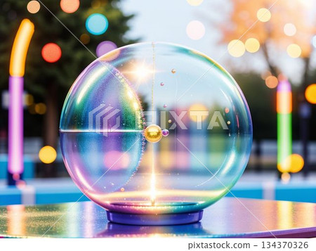 A fantastic art background featuring rainbow-colored clear balls and bokeh light 134370326