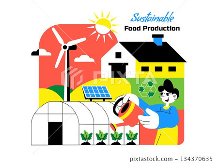 Sustainable Food Production Illustration Featuring Nurturing Growth, Eco Friendly Eating, Resource Efficiency, Biodiversity, And Local Production Sustainable Food Production Illustration Featuring Nurturing Growth, Eco Friendly Eating, Resource Efficiency, Biodiversity, And Local Production 134370635