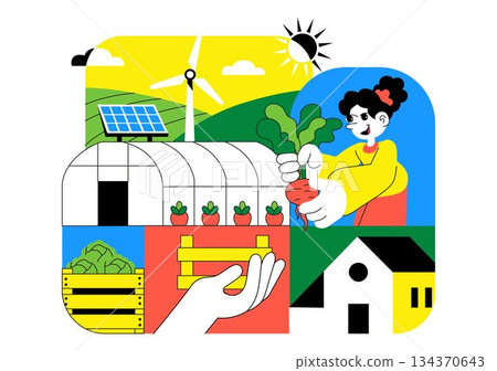Sustainable Food Production Illustration Featuring Nurturing Growth, Eco Friendly Eating, Resource Efficiency, Biodiversity, And Local Production Sustainable Food Production Illustration Featuring Nurturing Growth, Eco Friendly Eating, Resource Efficiency, Biodiversity, And Local Production 134370643