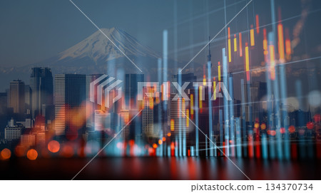 Abstract business concept symbolizing Japan's urban economy and capital market 134370734