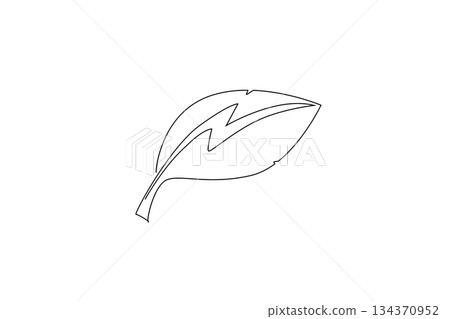 Continuous one line drawing leaf with the electricity logo in the middle. New and renewable energy. Green energy is environmentally friendly. Tree Concept. Single line draw design vector illustration 134370952