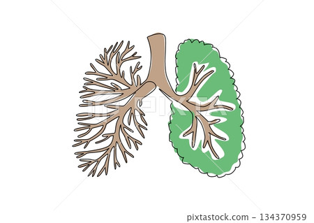 Single one line drawing dry branches with many twigs without leaves forming lungs. Differences in air quality affect the lungs. Breathing. Tree Concept. Continuous line design graphic illustration 134370959
