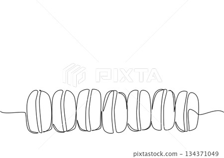 Single continuous line drawing colorful macarons lined up. Visualizations such as digital advertising. The colorful food arouses curiosity. National Macaron Day. One line design vector illustration Single continuous line drawing colorful macarons lined up. Visualizations such as digital advertising. The colorful food arouses curiosity. National Macaron Day. One line design vector illustration 134371049