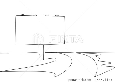 Single continuous line drawing billboard located on the side of a turning highway. Ads that are easy for many people to see and remember. National Billboard Day. One line design vector illustration 134371173
