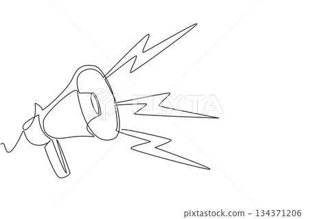 Continuous one line drawing megaphone with loud thunder sound effects. Voice enhancer when giving a speech. Demonstration. National Save Your Hearing Day. Single line draw design vector illustration 134371206