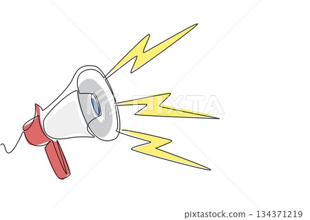 Continuous one line drawing megaphone with loud thunder sound effects. Voice enhancer when giving a speech. Demonstration. National Save Your Hearing Day. Single line draw design vector illustration 134371219
