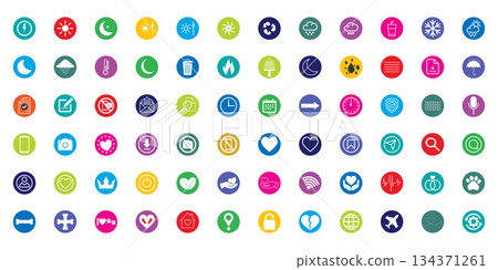SEO icons for web design collection of various circle versions. Perfect for various promotional materials. 134371261