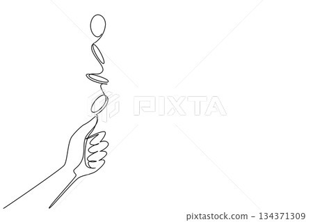 Continuous one line drawing coin flip from hand with coin flip step effect. Draw the fortunes like a referee draws for a penalty kick. Flip a Coin Day. Single line draw design vector illustration Continuous one line drawing coin flip from hand with coin flip step effect. Draw the fortunes like a referee draws for a penalty kick. Flip a Coin Day. Single line draw design vector illustration 134371309
