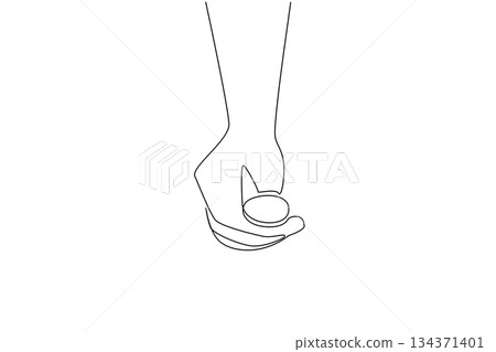 Continuous one line drawing front view, coin placed on top of thumb and index finger. Lucky draw. Determining the first player. Big chance. Flip a Coin Day. Single line draw design vector illustration Continuous one line drawing front view, coin placed on top of thumb and index finger. Lucky draw. Determining the first player. Big chance. Flip a Coin Day. Single line draw design vector illustration 134371401