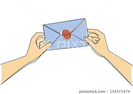 Single continuous line drawing a pair of hands holding a letter. Writing letters maintains friendship. Technology before the internet. Best friend. Pen Pal Day. One line design vector illustration Single continuous line drawing a pair of hands holding a letter. Writing letters maintains friendship. Technology before the internet. Best friend. Pen Pal Day. One line design vector illustration 134371474