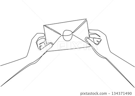 Single continuous line drawing a pair of hands holding a letter. Writing letters maintains friendship. Technology before the internet. Best friend. Pen Pal Day. One line design vector illustration Single continuous line drawing a pair of hands holding a letter. Writing letters maintains friendship. Technology before the internet. Best friend. Pen Pal Day. One line design vector illustration 134371490