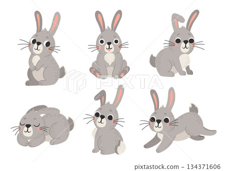 Vector set of cute rabbits in cartoon style....-插圖素材 [134371606] - PIXTA圖庫