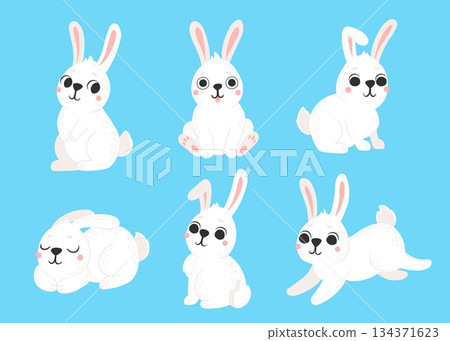 Vector set of cute rabbits in cartoon style....-插圖素材 [134371623] - PIXTA圖庫