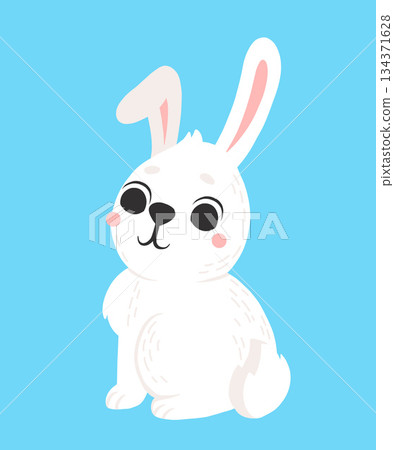 Icon of cute rabbit in cartoon style. Bunny pet silhouette. Hare and rabbit colorful illustration for childrens book, postcards and posters. Icon of cute rabbit in cartoon style. Bunny pet silhouette. Hare and rabbit colorful illustration for childrens book, postcards and posters. 134371628