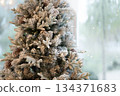 Christmas tree with pine cones covered with hoarfrost 134371683