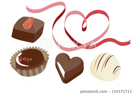 Bite-sized chocolates and heart-shaped ribbons Bite-sized chocolates and heart-shaped ribbons 134371711