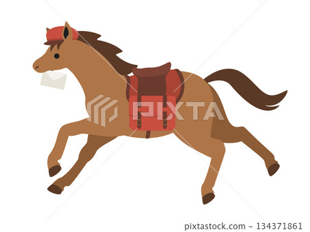 Vector illustration of a cute horse in a postman style running with a letter in its mouth 134371861