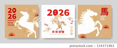 Set of vector Year of the Horse zodiac card design Set of vector Year of the Horse zodiac card design 134371963
