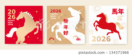 Set of vector Year of the Horse zodiac card design 134371966