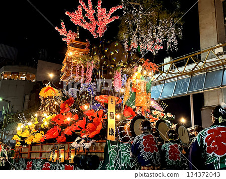 Hanamaki Festival in Hanamaki City, Iwate Prefecture, floats, portable shrines, lion dance 134372043