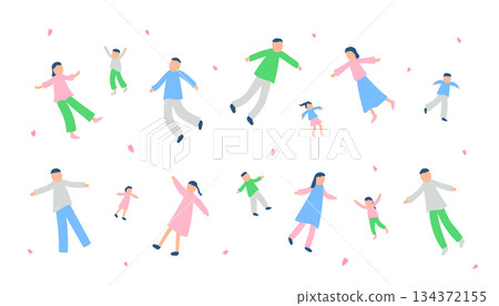 一組描繪人們漂浮在空中的春季插畫 134372155