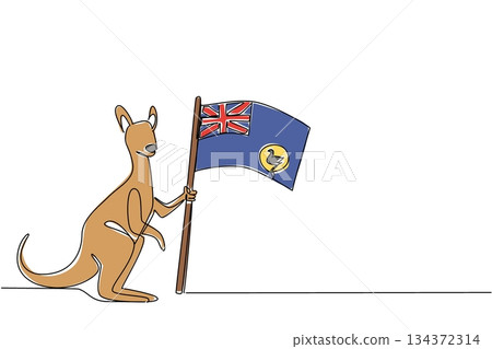 Minimalist one line drawing of a kangaroo holding the Western Australia state flag, representing cultural pride and unity. Animal illustration, celebration concept. Minimalist one line drawing of a kangaroo holding the Western Australia state flag, representing cultural pride and unity. Animal illustration, celebration concept. 134372314