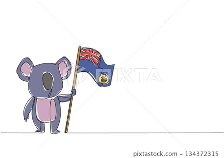 Minimalist one line drawing of a cute koala holding the Western Australia state flag, showing cultural pride. Animal illustration, celebration concept. Minimalist one line drawing of a cute koala holding the Western Australia state flag, showing cultural pride. Animal illustration, celebration concept. 134372315