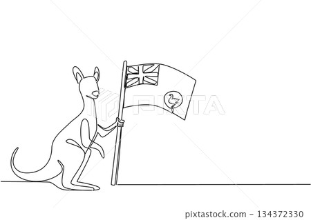 A continuous line drawing of a kangaroo holding the Western Australia state flag, symbolizing national pride and cultural heritage for the Western Australia Day international event celebration. A continuous line drawing of a kangaroo holding the Western Australia state flag, symbolizing national pride and cultural heritage for the Western Australia Day international event celebration. 134372330
