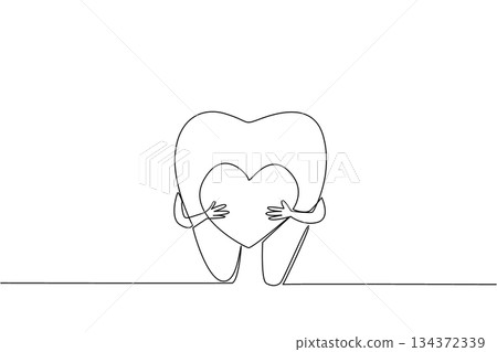 A continuous line drawing of a tooth hugging a heart, symbolizing love and appreciation for dentists on National I Love My Dentist Day in a health concept design. A continuous line drawing of a tooth hugging a heart, symbolizing love and appreciation for dentists on National I Love My Dentist Day in a health concept design. 134372339