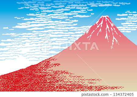 浮世繪風格的富士山 - 紅色 浮世繪風格的富士山 - 紅色 134372405