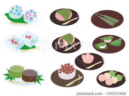 Japanese sweets illustration set 134372408