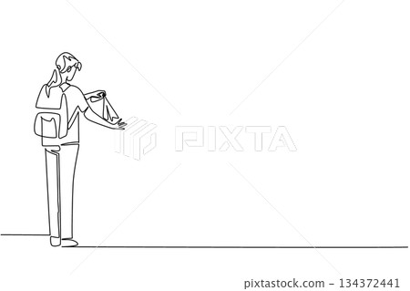 Continuous line drawing of a woman spraying insect repellent on her arm, health concept, international theme for Insect Repellent Awareness Day, minimalist style promoting safety and protection. Continuous line drawing of a woman spraying insect repellent on her arm, health concept, international theme for Insect Repellent Awareness Day, minimalist style promoting safety and protection. 134372441