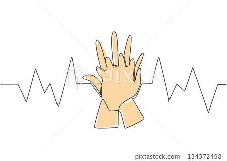 National CPR and AED Awareness scene showing a group practicing CPR, community health concept in continuous line drawing style, promoting teamwork in emergency medical preparedness and response. National CPR and AED Awareness scene showing a group practicing CPR, community health concept in continuous line drawing style, promoting teamwork in emergency medical preparedness and response. 134372498