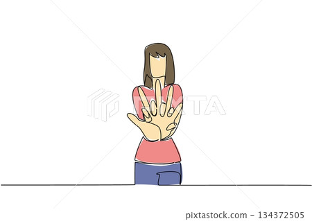 National CPR and AED Awareness artwork of a young woman administering first aid, healthcare concept in single line drawing style, motivating community CPR and AED preparedness. 134372505