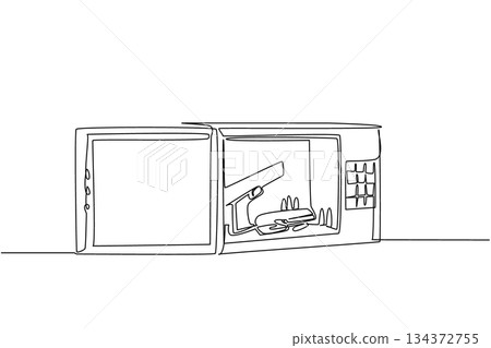 A firearm placed inside a safety box is shown in continuous line drawing style. This design emphasizes responsible gun storage for National SAFE Day, supporting awareness and accident prevention. 134372755