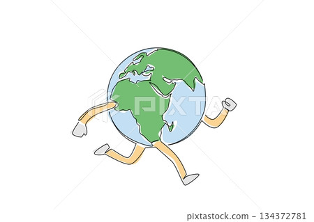 A creative single line drawing concept of the Earth illustrated with arms and legs in motion, symbolizing World Environment Day theme and global unity in a fun business concept design style. A creative single line drawing concept of the Earth illustrated with arms and legs in motion, symbolizing World Environment Day theme and global unity in a fun business concept design style. 134372781