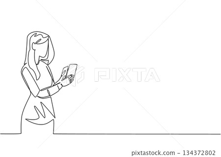 Continuous line drawing of a woman with prosthetic arm using a smartphone, symbolizing innovation, healthcare access, and independence on World Day for Assistive Technology, health concept. Continuous line drawing of a woman with prosthetic arm using a smartphone, symbolizing innovation, healthcare access, and independence on World Day for Assistive Technology, health concept. 134372802