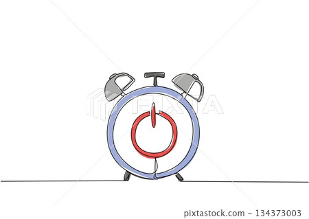 An alarm clock with red reset symbol is illustrated in single line drawing style, representing technology concept, time to restart, and cultural reminder of renewal on National Start Over Day. An alarm clock with red reset symbol is illustrated in single line drawing style, representing technology concept, time to restart, and cultural reminder of renewal on National Start Over Day. 134373003