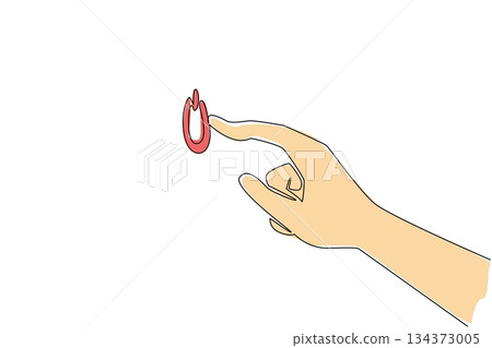 A hand extends toward red reset icon in one line drawing style, representing technology concept, new beginnings, and positive mindset renewal for cultural observance of National Start Over Day. 134373005