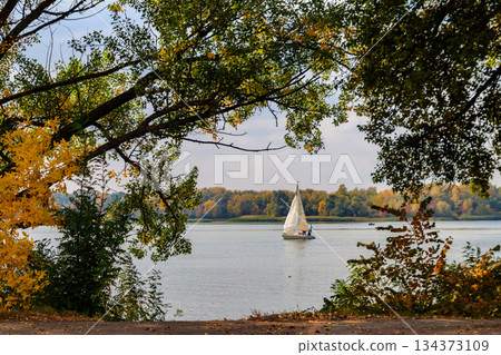 Yachts at sailing regatta on the Dnieper river in Kremenchug, Ukraine Yachts at sailing regatta on the Dnieper river in Kremenchug, Ukraine 134373109