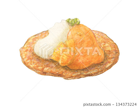 Orange canapé watercolor pencil illustration Orange canapé watercolor pencil illustration 134373224