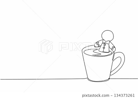 Continuous line draw of a gingerbread man cookie dipping into a warm coffee cup, representing cozy winter vibes and holiday treats for National Gingerbread Cookie Day in a minimalist festive concept Continuous line draw of a gingerbread man cookie dipping into a warm coffee cup, representing cozy winter vibes and holiday treats for National Gingerbread Cookie Day in a minimalist festive concept 134373261