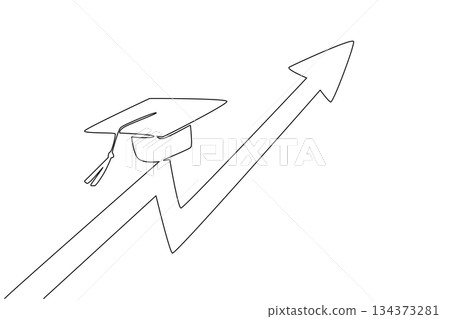 A minimal single line drawing of a graduation cap riding on an upward arrow, symbolizing growth, progress, and success in education for National Higher Education Day in a business concept style. A minimal single line drawing of a graduation cap riding on an upward arrow, symbolizing growth, progress, and success in education for National Higher Education Day in a business concept style. 134373281